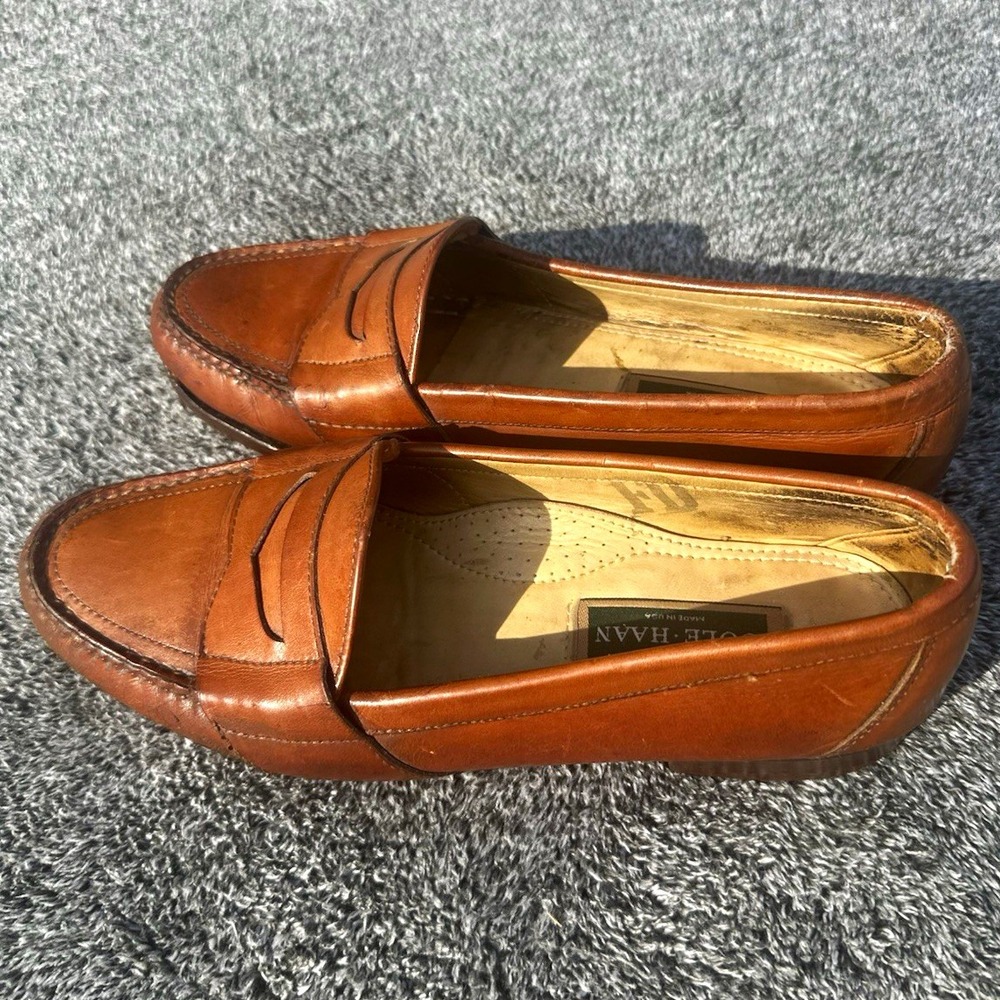 Cole Haan Mens 8 E Wide Penny Loafers Brown Leather Made USA Vintage Dress Shoes